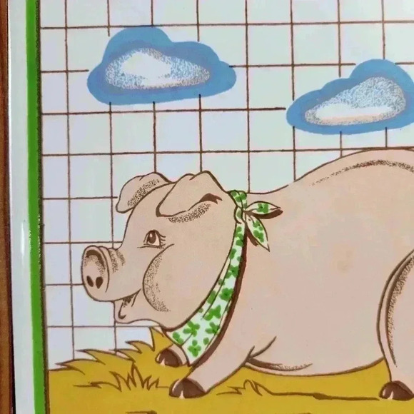 PIG LOVERS Vintage Ceramic kitchen Decor, Pig Ceramic in Wood Frame - Picture 3 of 7